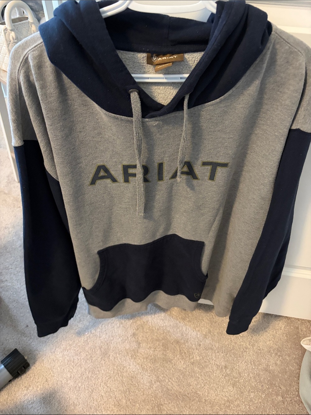 Ariat Gray and Navy Logo Pullover Hoodie